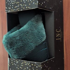 INC Green Fluffy Slippers